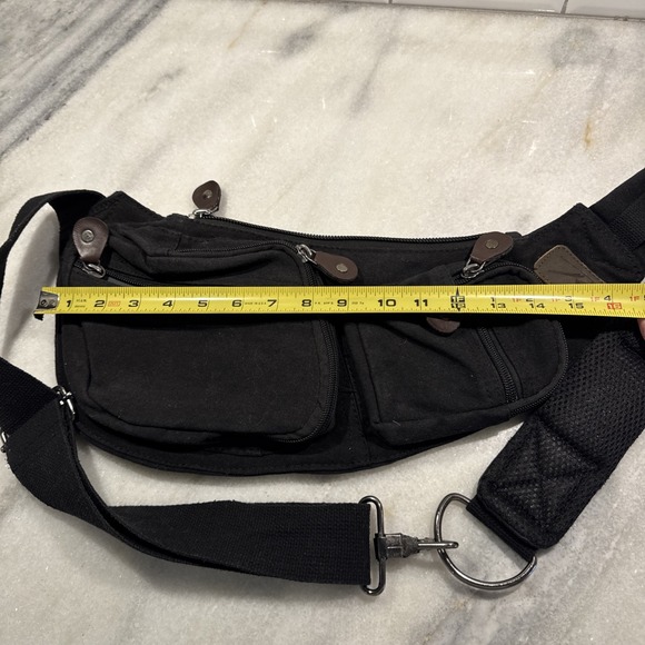 Urban Outfitters Rotcho Canvas Crossbody Bag Black Solid‎ Cotton - Picture 10 of 12